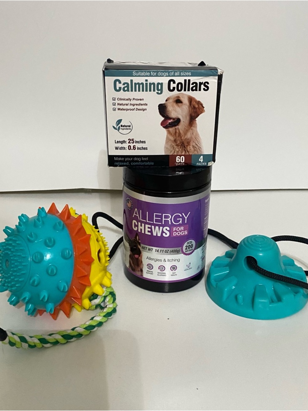BUNDLE - Calming Collars, Allergy Chews and Suction Cup Dog Toy